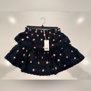 *NWT* LOVESHACKFANCY Floral Ruffle Mini Black Combo Rose embroidered Skirt